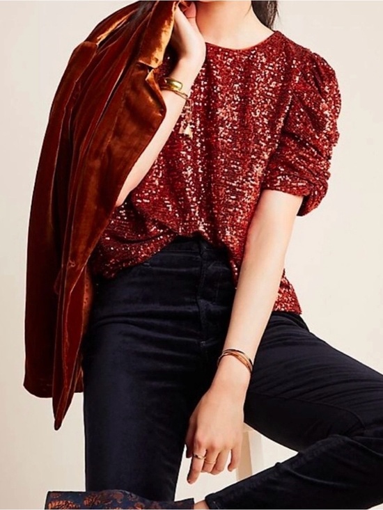 Anthropologie Tops - Anthropologie sequin puff sleeve top 8 Read